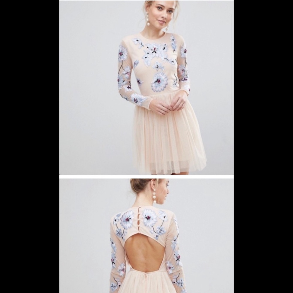 ASOS NWOT pink tulle embroidered mini dress 2